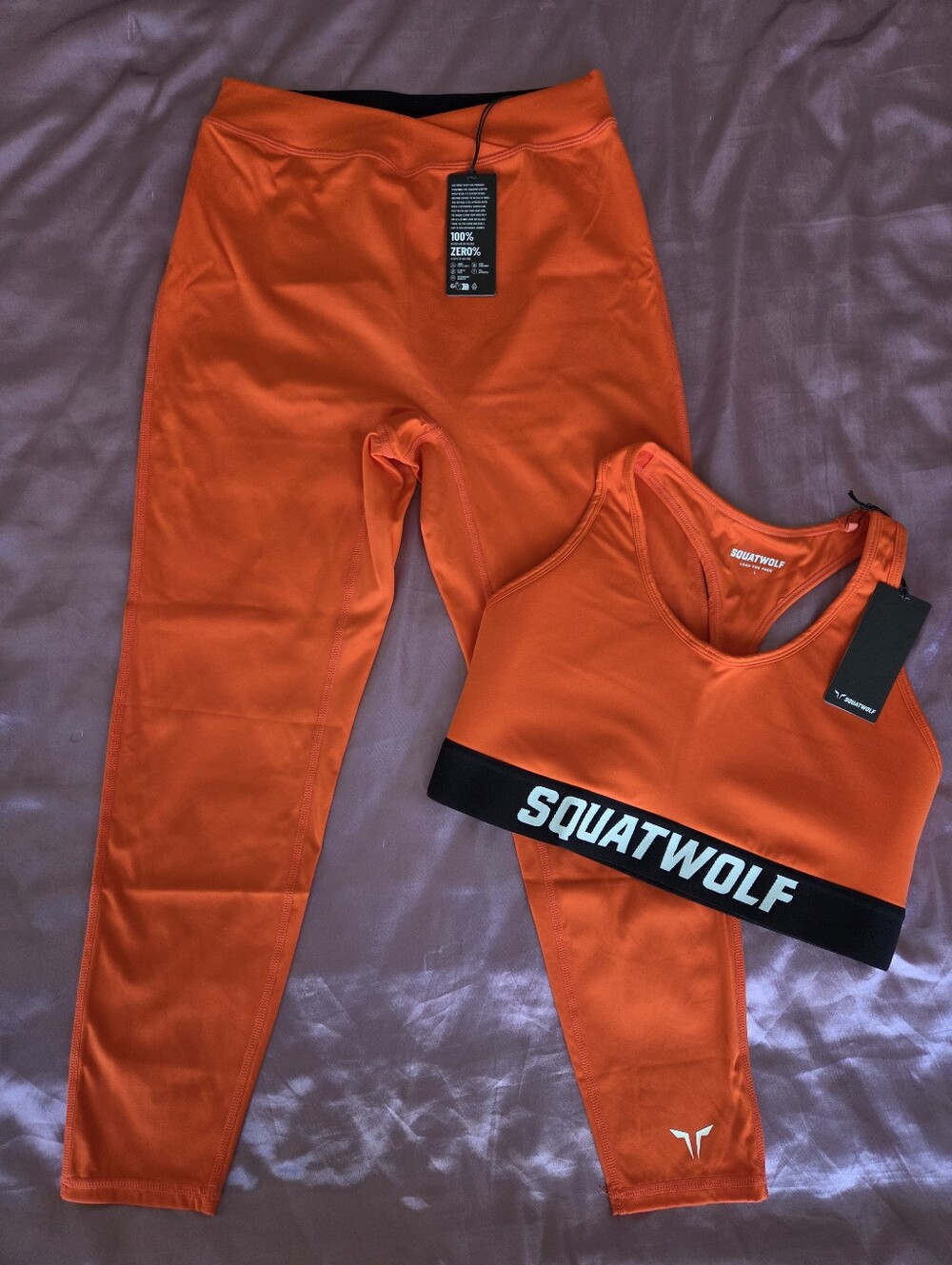 NWT Women's Squatwolf Orange Sports Bra & Leggings Matching Set - Size L